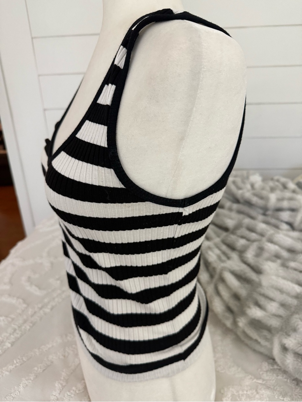 INTERMIX Black and White Striped Ribbed Tank - Picture 6 of 8